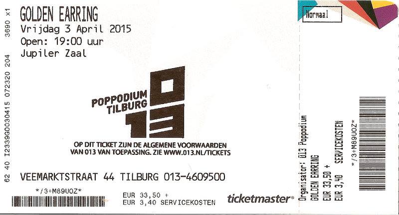 Golden Earring show ticket April 03, 2015 Tilburg - 013